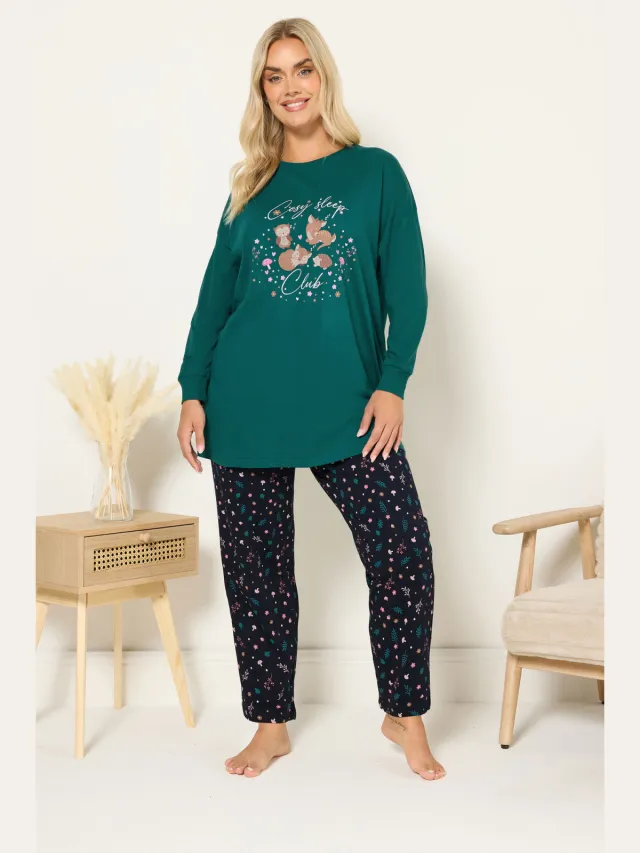 Yours Green 'Cosy Sleep Club' Woodland Pyjama Cadeauset-64