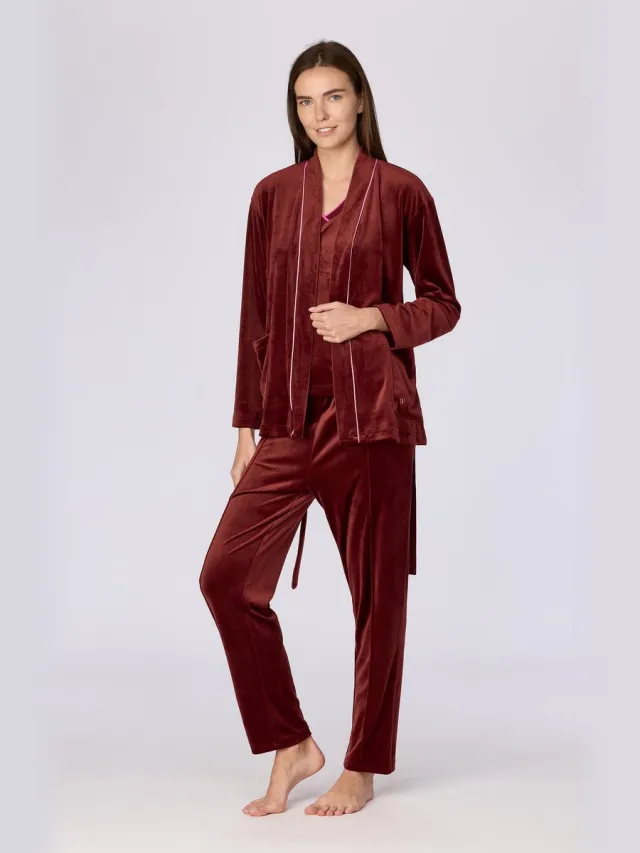 Woody Dames huispak met topje bordeaux Rood