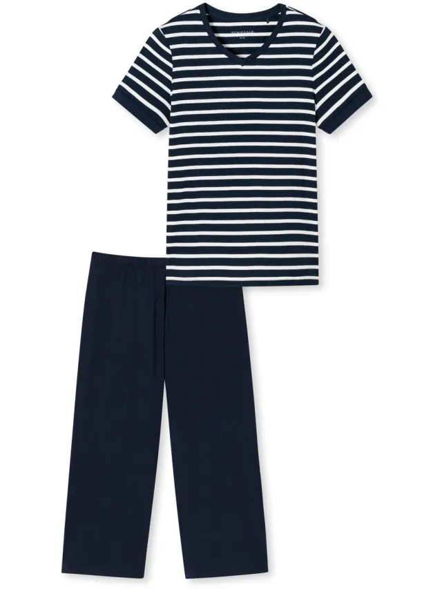 Schiesser Pyjama 3/4 lengte nachtblauw - Casual Essentials - Dames Pyjamaset