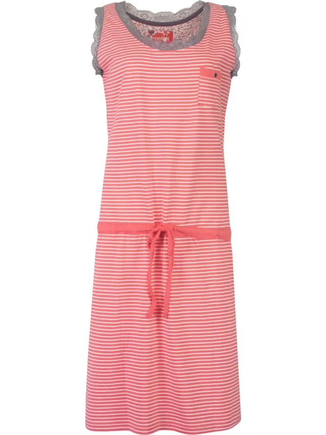 Irresistible Dames Nachthemd - Wit Gestreept - Roze