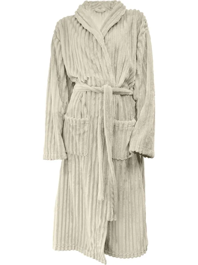 Eleganzzz Teddy Rib Fleece Uni Badjas - Beige - L - Badjas Dames - Badjas Heren