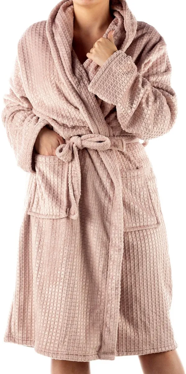 Textino BEAU - badjas 116 cm - volwassenen - wafelstructuur - Pale Mauve - paars Oudroze