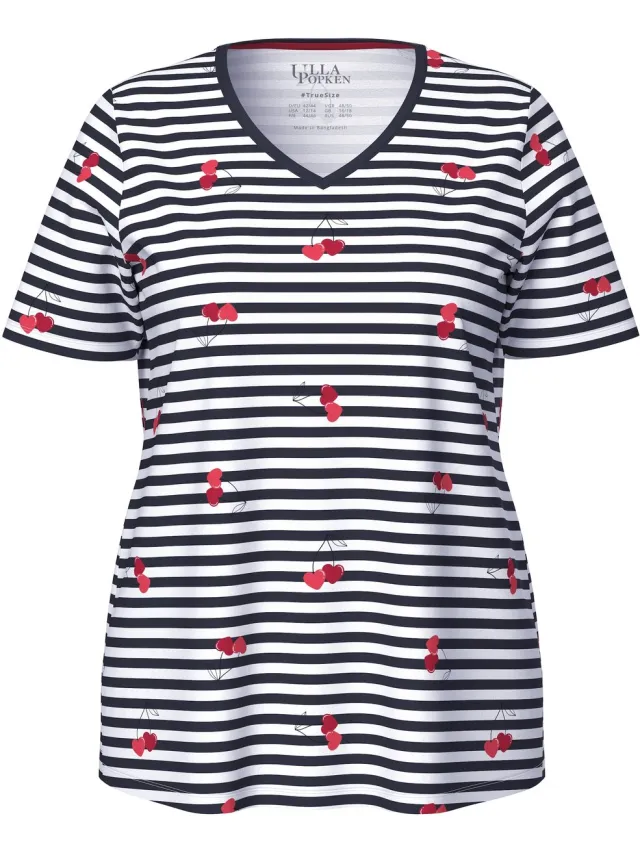 Ulla Popken Dames - Pyjamashirt harten korte mouwen - Sneeuwwit - Maat 46+