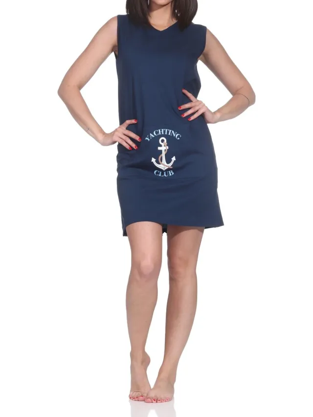 Normann dames nachthemd met schouderbandjes in maritieme look – ook in grote maten marine