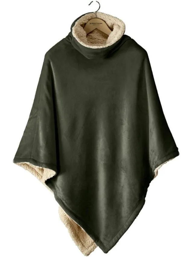 De Witte Lietaer Teddy Fleece Poncho Ganges - Khaki - 86 x 86 cm - Polyester