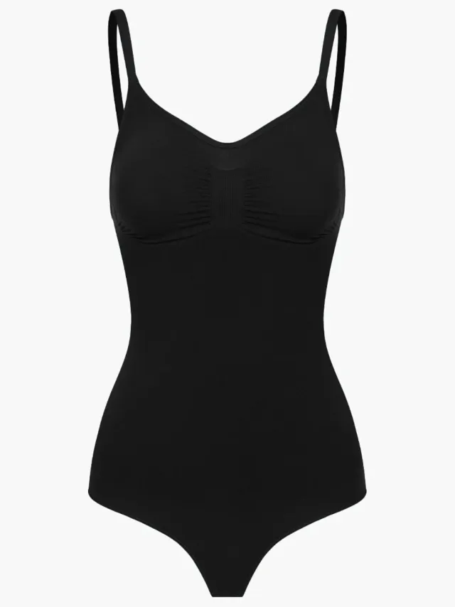 cfab Bodysuit met corrigerende werking en koordjes - Zwart - Maat - Corrigerende Body - Naadlos - corrigerend ondergoed dames