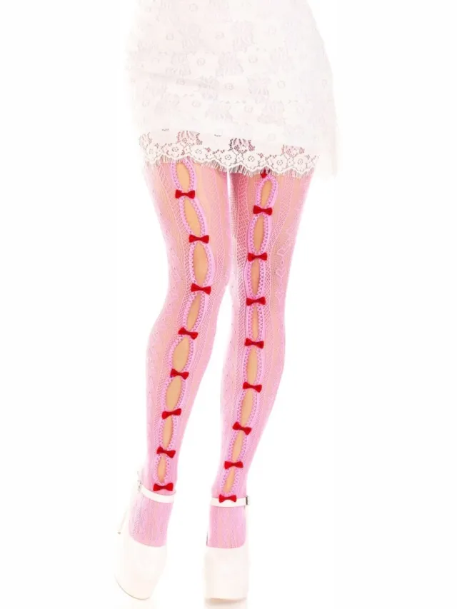 Leg Avenue Stockings With Openings Heart & Bows Pink