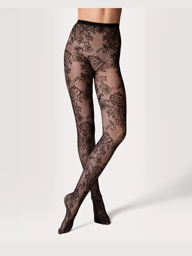 HEMA Panty fashion net bloemenkant zwart (zwart)