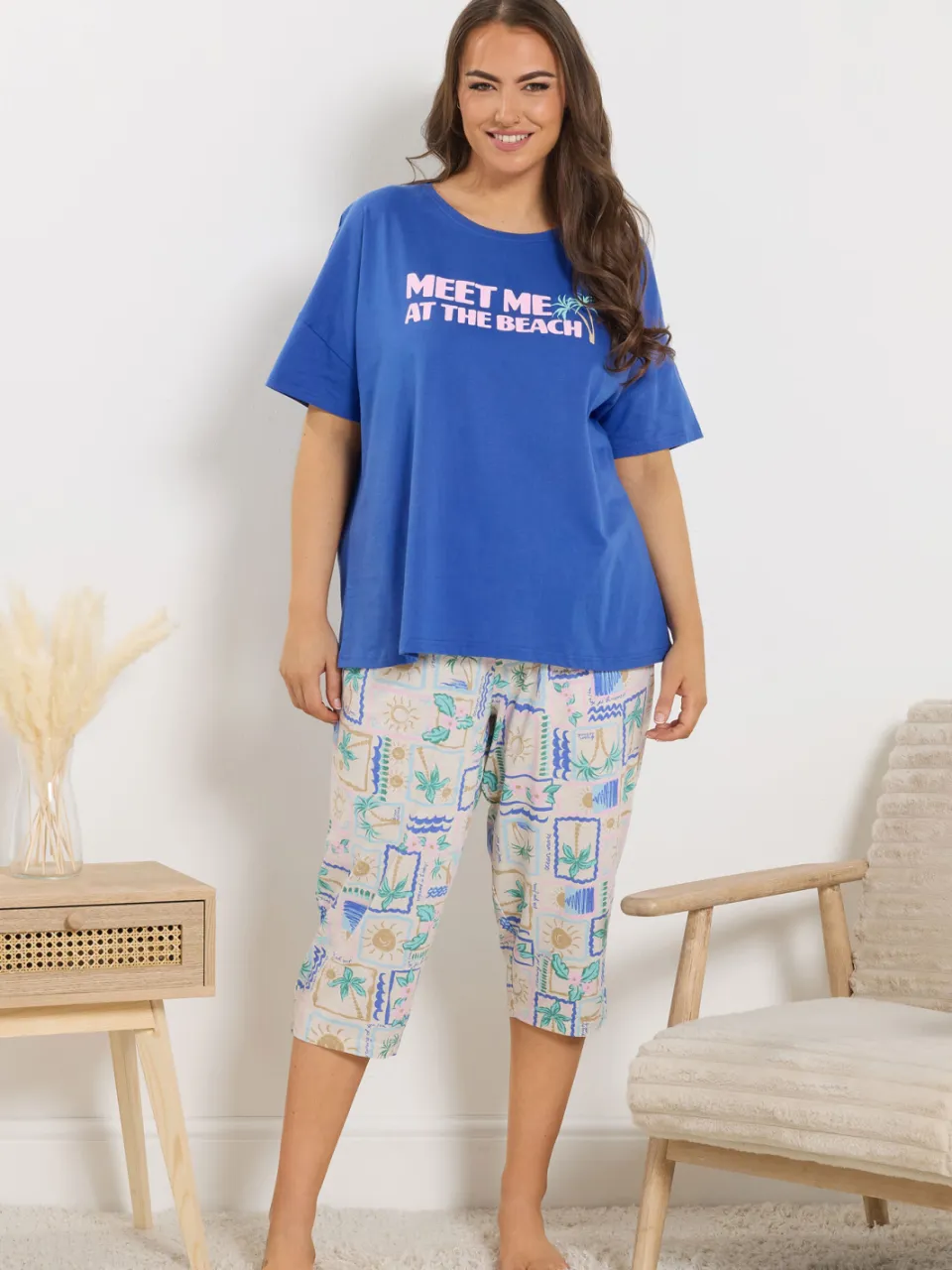 Yours Blauwe Pyjamatop Met ‘Meet Me At The Beach’Slogan-52, foto 2