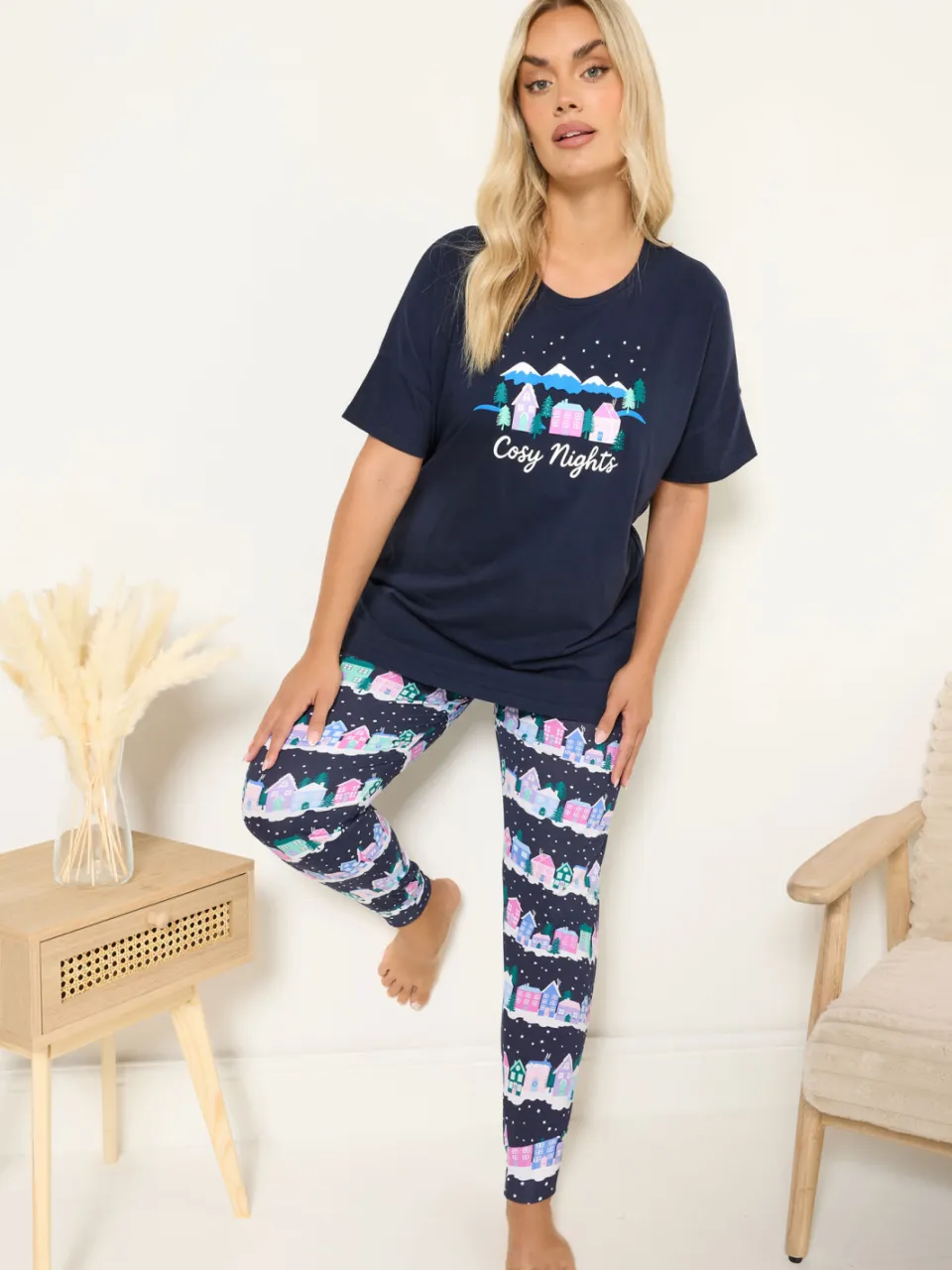 Yours Marineblauwe 'Cozy Nights' Pyjamaset Met Manchetten-48, foto 2