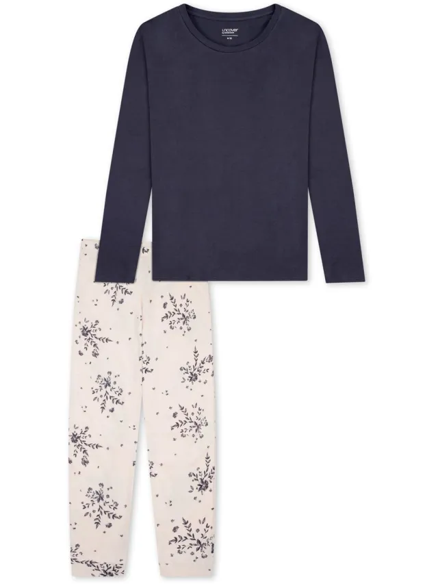Schiesser Pyjama lang - Dames - Pyjamas blauw-grijs