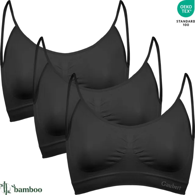 GAUBERT 3-Pack Naadloze Bamboe Comfort BH Top - Beha Zonder Beugel - Verstelbare Spaghettibandjes - Bamboe Ondergoed - Zwart - GBTW-3105-Black Spaghettibandjes, Zwart