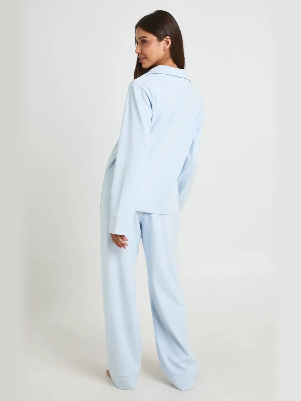 boohoo Dames Geborsteld Jersey Pyjama Set Met Shirt Met Lange Mouwen & Broek lichtblauw, foto 2