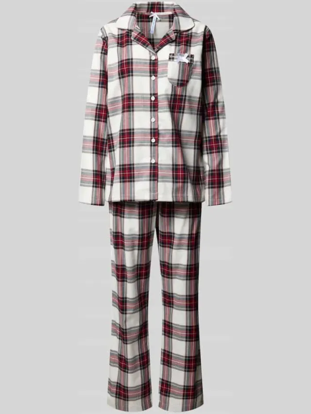 LOUIS & LOUISA Loose fit pyjama met borstzak model 'Kuschel-Momente' Wit