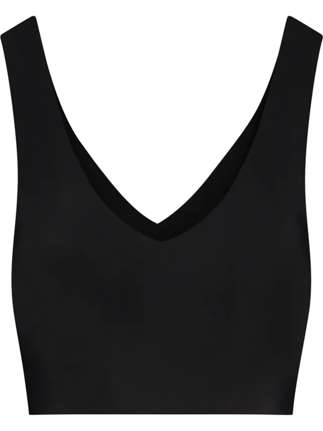Bye Bra V-hals bh-top, naadloze draadloze bralette met lichte ondersteuning, comfortabele onzichtbare pasvorm voor dagelijks gebruik, dames, 3 kleuren, S-XXL (VK, Alpha, S, Regular, Regular, Standard, Zwart)