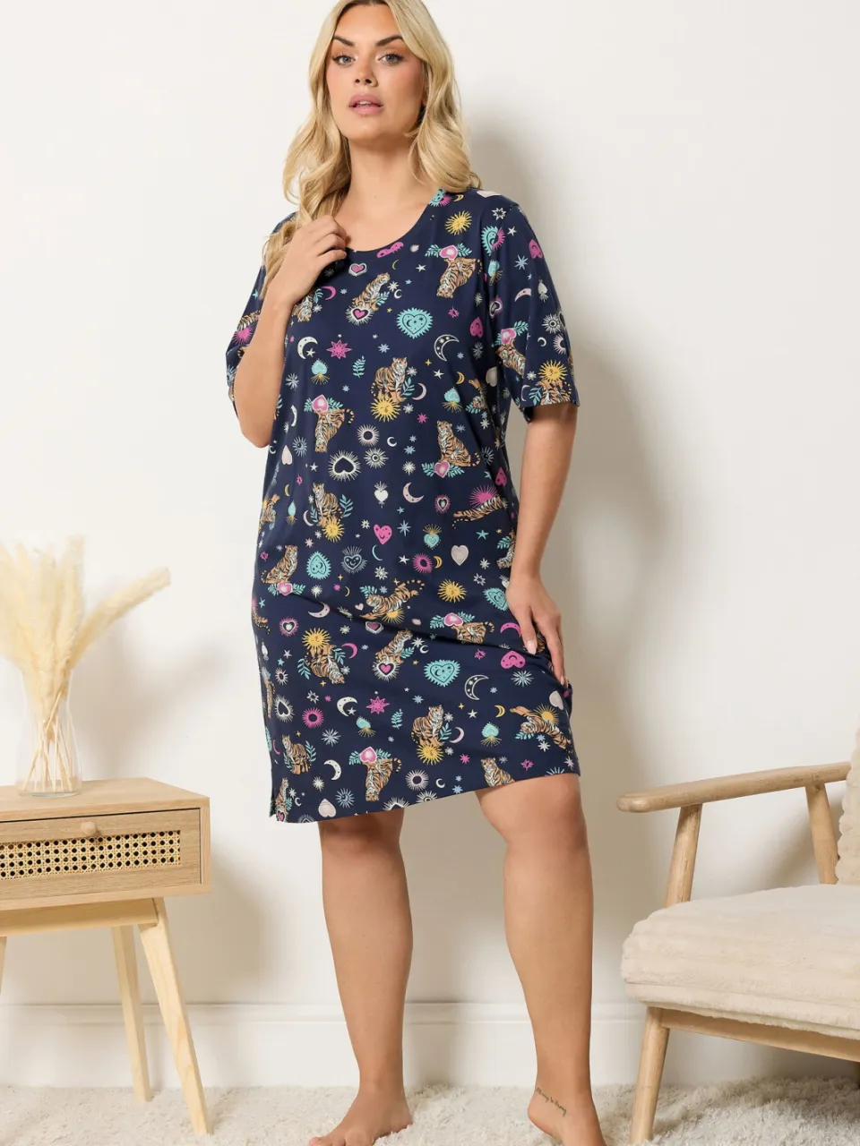 Yours Marineblauw Nachthemd Met Sterrenprint-56 Blue