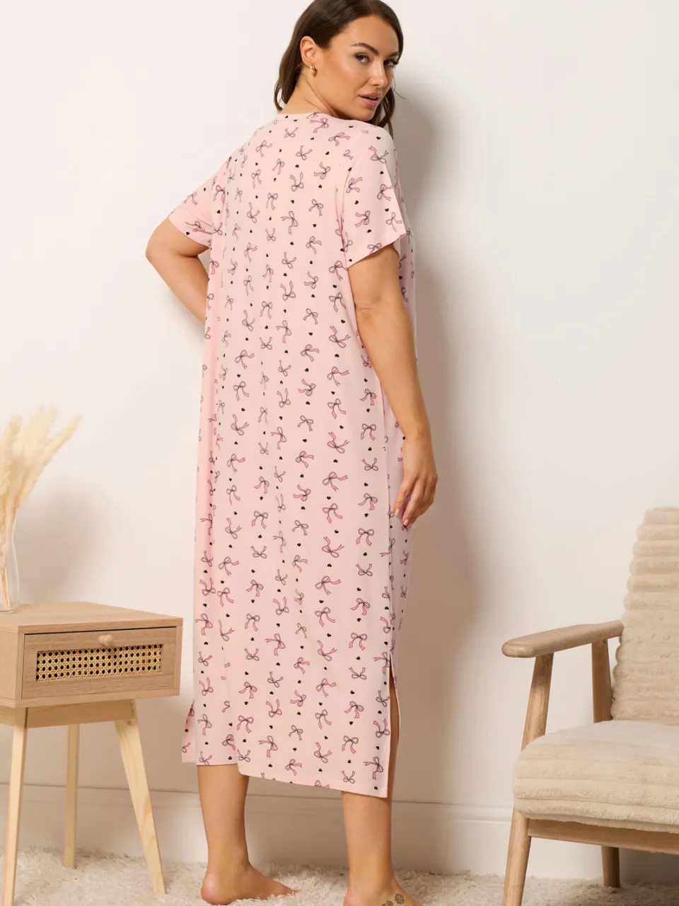 Yours 2Pack Roze Midaxi Nachthemden Met Strik En Hartprint-44, foto 5
