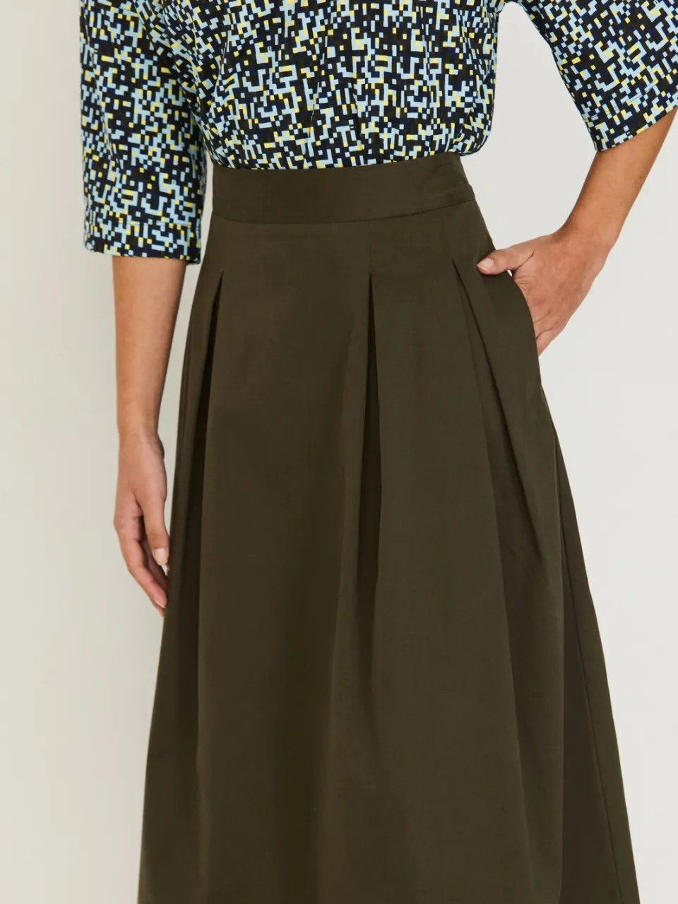 Skfk dames vegan Rok Eloisa Midi Wijd Khaki, foto 2