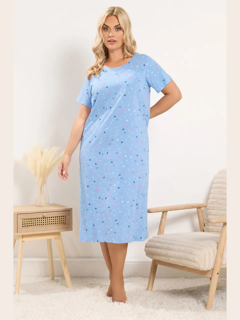 Yours Yourset Pack Van 2 Blauwe Midaxi Nachthemden Met Poezenprintsize 46-48, foto 4