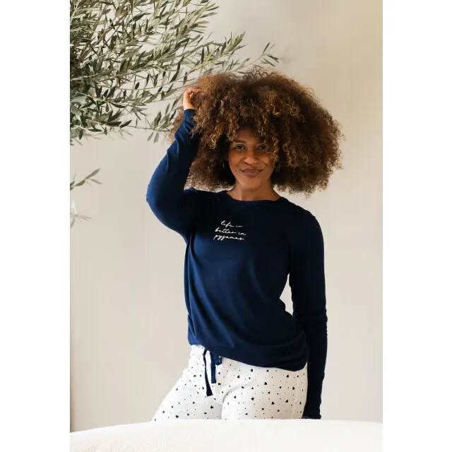 By Louise Dames pyjama set lang hartjes print Blauw