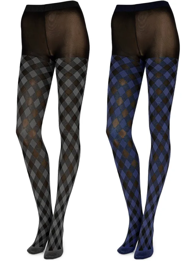 Merry Style Dames Panty 2 Pack - 60 DEN- Gedessineerd - 3D-technologie - Polyamide – Rook/Navy – L - MS-GB-317