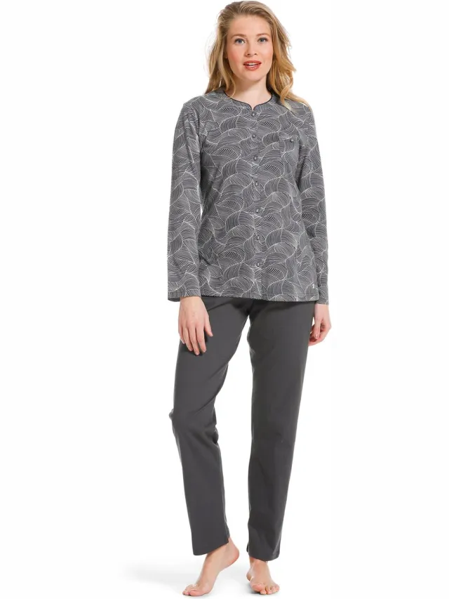 Pastunette dames doorknoop pyjama 20222-122-6 - Grijs - 38