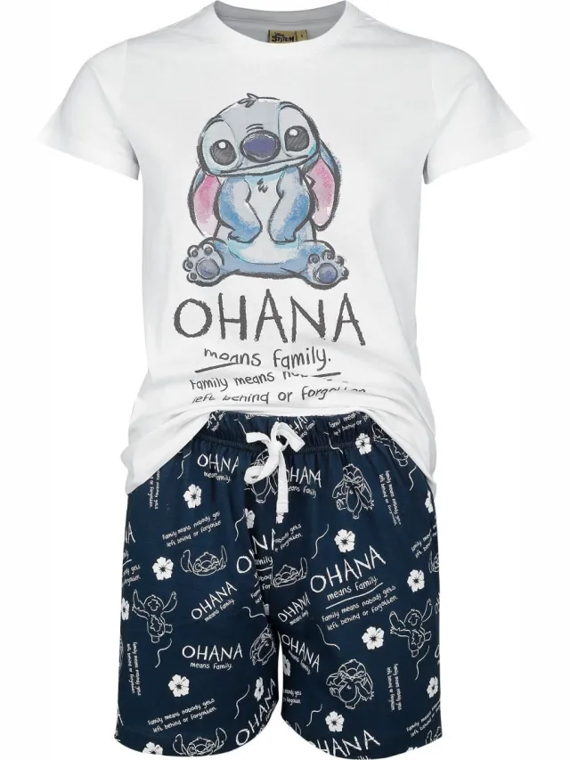Disney Lilo & Stitch Ohana Means Family Pyjama wit-blauw Katoen wit;blauw