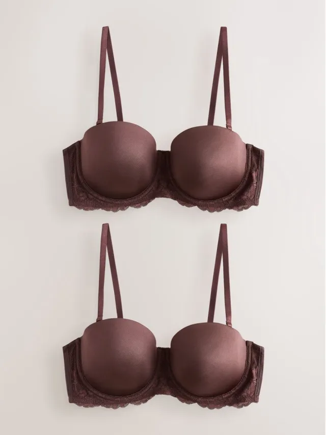 Next Dames - Verpakking van 2 strapless multiway beha's met lichte vulling in cupmaten A-E - Huidkleur Chocolate Nude