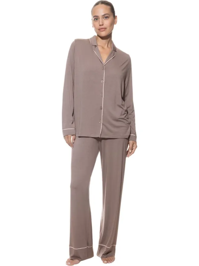 Mey Damen Lange Pyjama Serie Pure Chic milk`n coffee