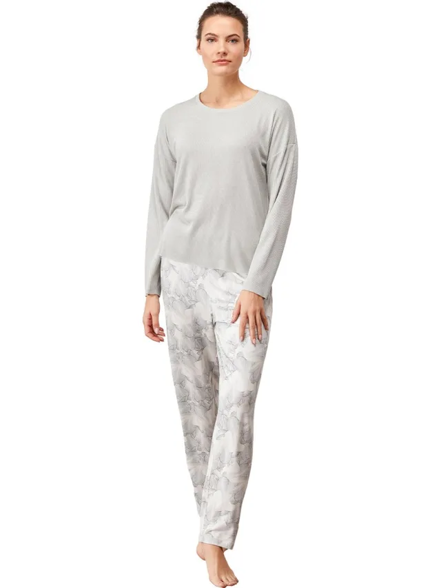 Catherine 's - Dames Pyjama Set, Lange Mouwen grijs