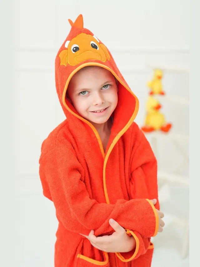 Teksmoda Diervorm - Katoenen - Capuchon - Ejder - Draak - Oranje - 3/4 Jaar