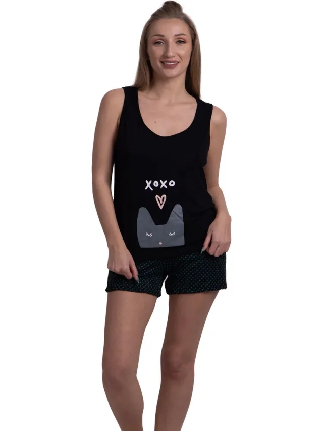 Vanilla Kitten dames shortama - viscose - PJ1504 - Zwart