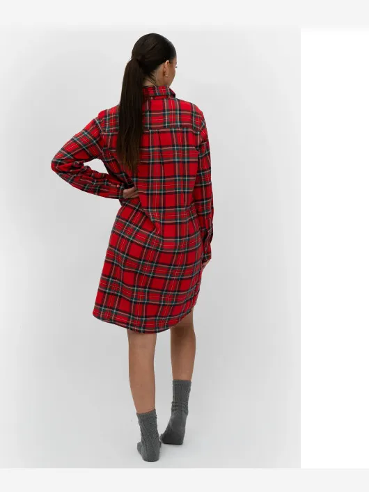 By Louise Dames pyjama nachthemd flanel geruit Rood
