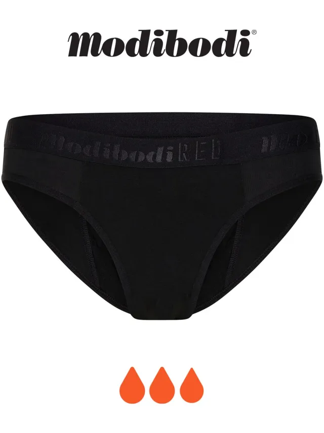 Modibodi Menstruatie Ondergoed Super Absorberend Lekvrij Tiener Hipster Bikinislip Zwart Y12-14
