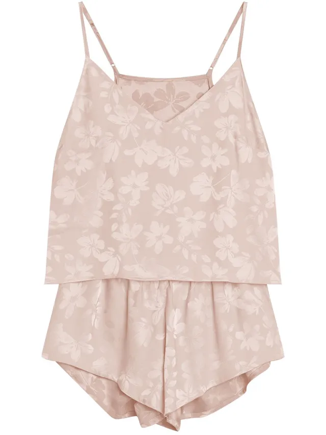 ESOTIQ Jasmina 2 - Damespyjamaset - Pastelroze - Bloemenprint - Mouwloos