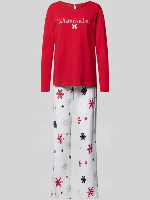 LOUIS & LOUISA Loose fit pyjama met strikdetail model 'Winterzauber' Rood