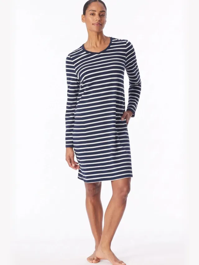 Schiesser Dames Nachthemd Casual Essentials lange mouw - nachtblauw
