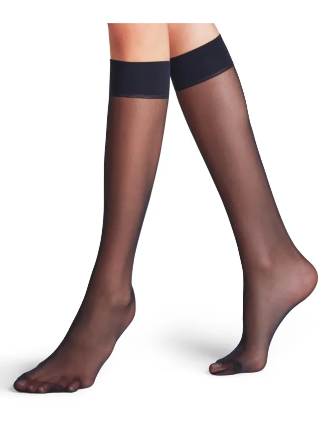 Falke Matt Deluxe eenkleurig materiaal transparant 20 DEN kniekousen dames blauw-42 blauw 6179