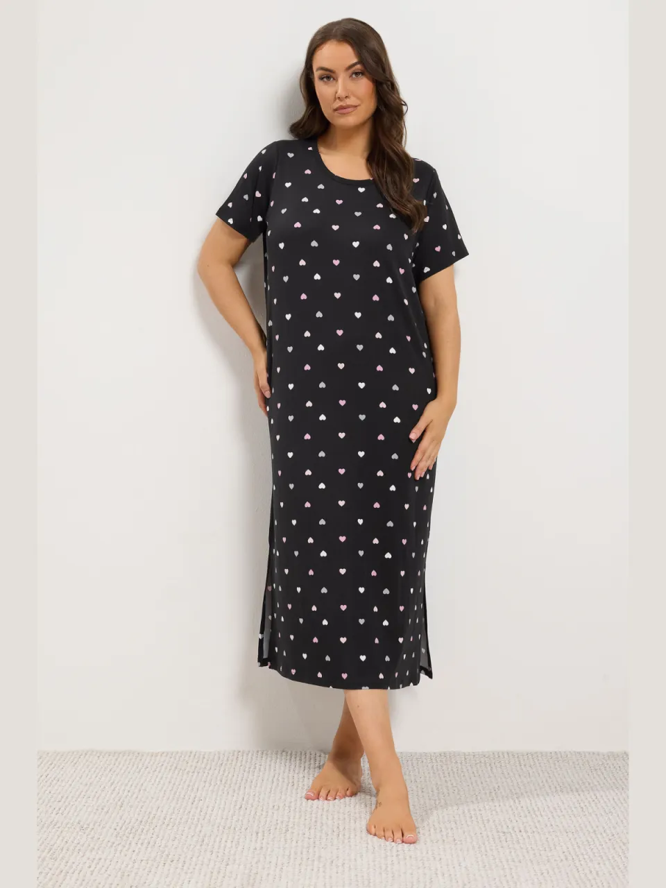 Yours Yourset Curve Set Van 2 Midaxi Nachtjaponnen Met Hart In Zwart En Rozesize 46-48, foto 3