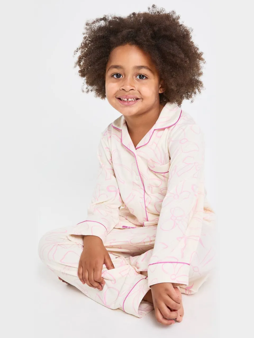 boohoo Dames Kinder Mini Me Strik Broek Pyjama Set lichtroze, foto 3