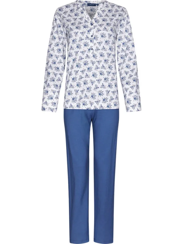 Pastunette Katoenen pyjama paardenbloemen - Blauw - Maat - 54
