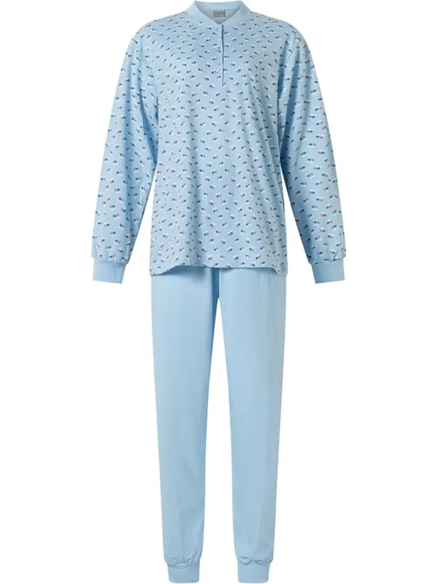 Lunatex Dames Pyjama - Blauw -Tulp - Katoen