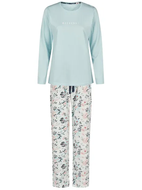 By Louise Dames pyjama set lang blauw gebloemd Veelkleurig