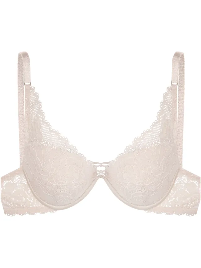 ESOTIQ Napoli - Push-upbeha - Beige - Bloemenkant - Diep decolleté