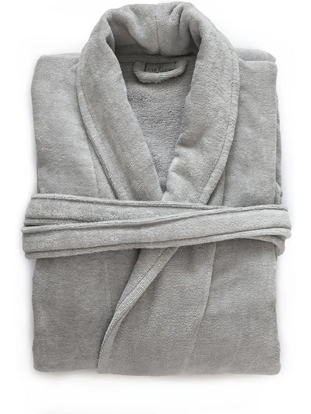LINNICK Pure Badjas Velours - 100% Katoen - Light Grey - Badjas Dames - Badjas Heren Licht Grijs