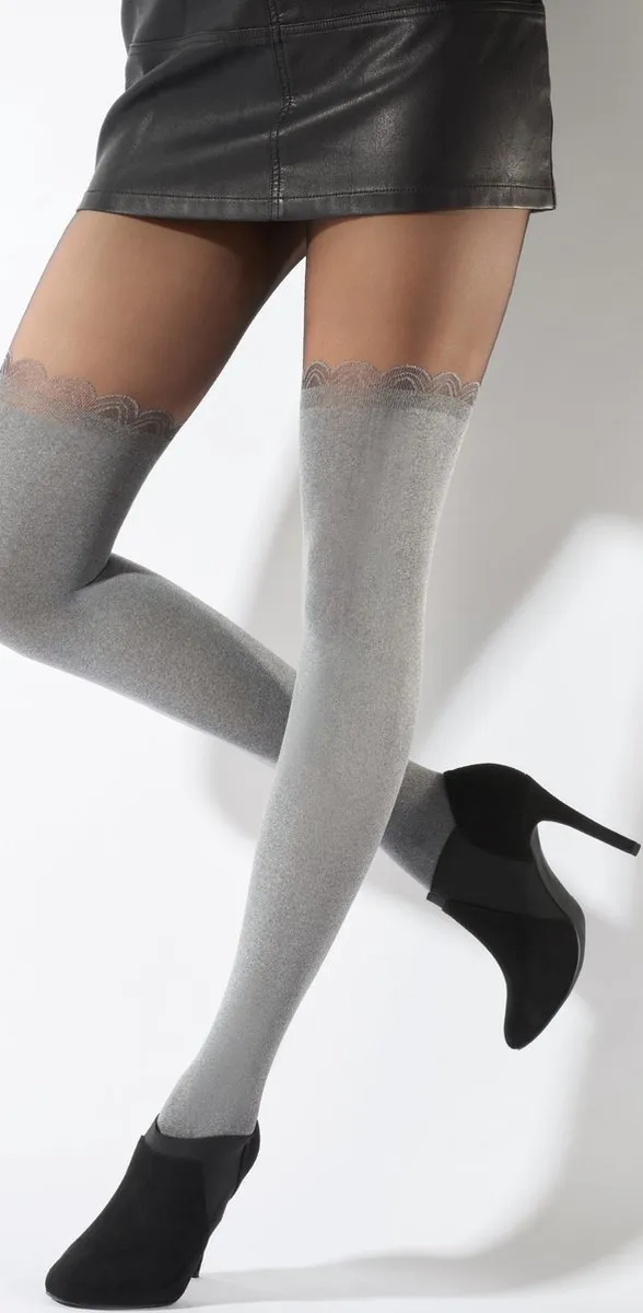 Pretty Polly Panty - Fashion - Over The Knee - One Size - Black/Grey Grijs/zwart