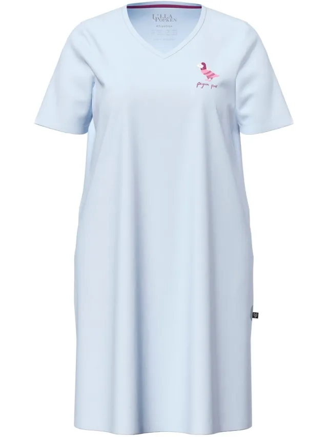 Ulla Popken Dames - Bigshirt postduiven V-hals korte mouw - Lichtblauw - Maat 50+