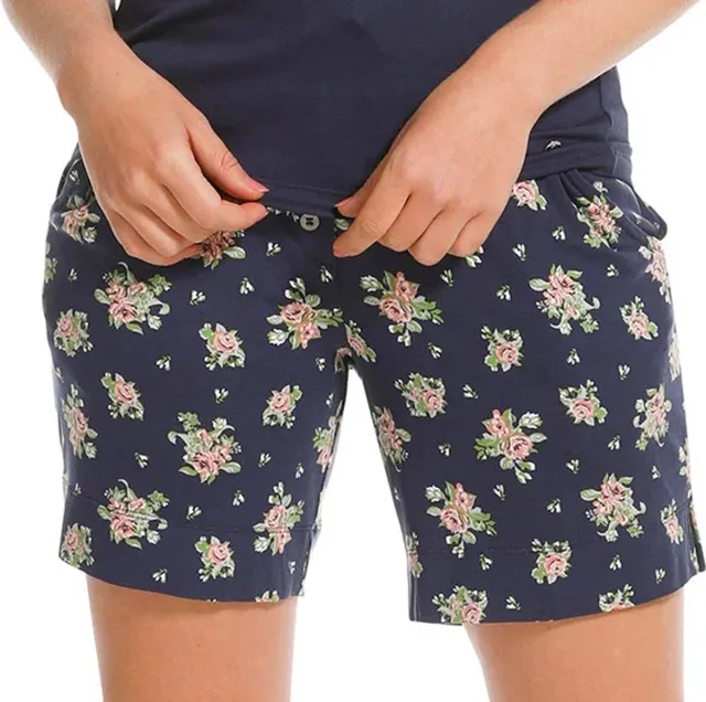 Pastunette Pyjama short dames kort - Blue Flower - Korte pyjamabroek katoen - XXL - Blauw