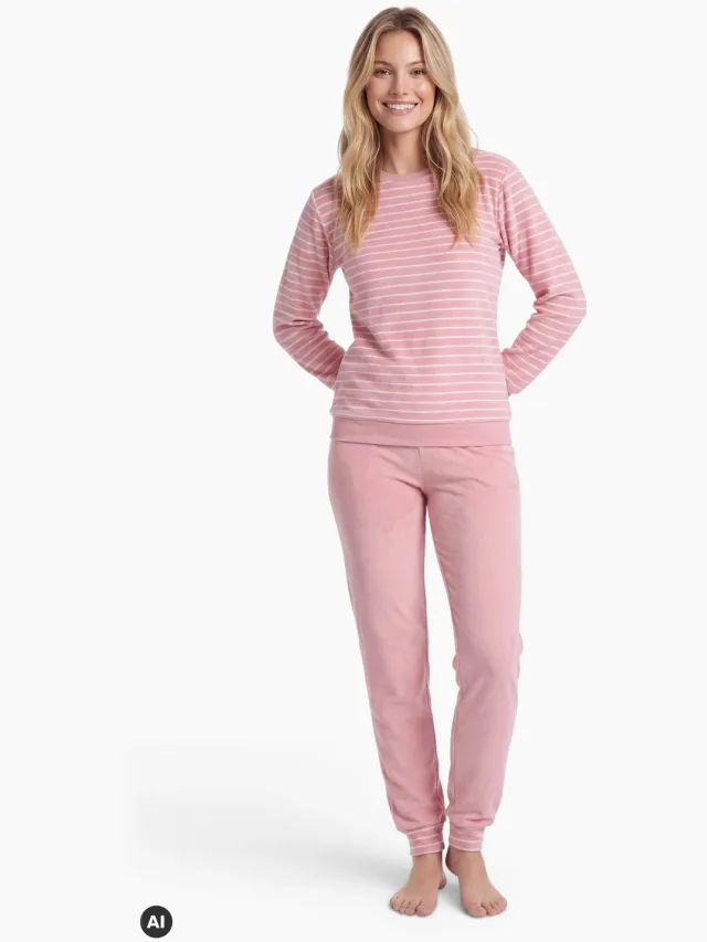 Normann Dames pyjama Normann badstof 22620193870 - Rose - M 40/42