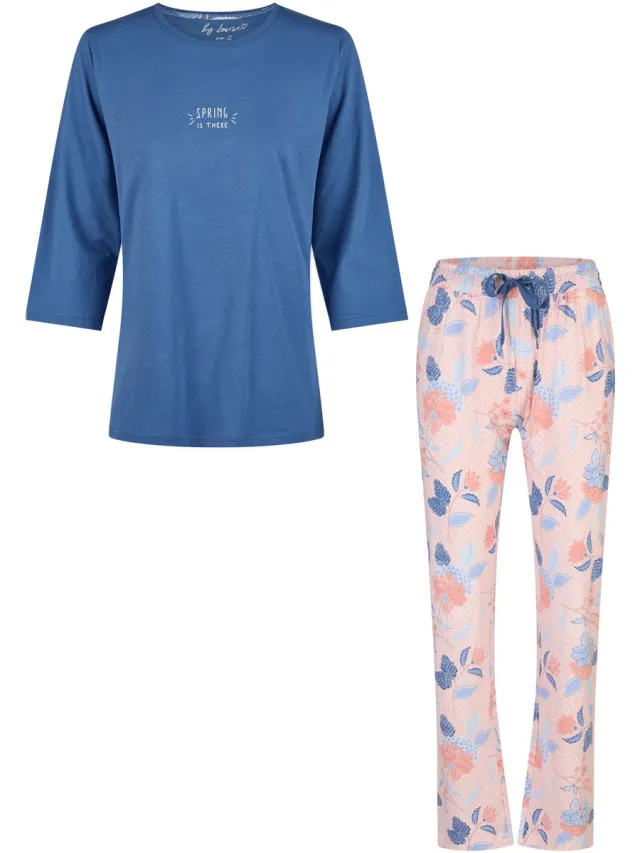 By Louise Dames Pyjama Set Lang Blauw/Roze Gebloemd
